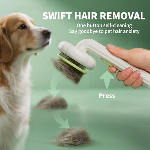 Cat Brush Dog Brush with Release Button for Shedding, Self Cleaning Cat Comb Hair Brush for Indoor Cats, Dog Deshedding Brush Grooming Kit, Pet Supplies Hair Remover Tool - color: Green