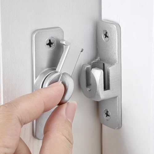 Silvery 90/180° Sliding Door Latches，Aluminum Alloy Cabinet Lock | Flip Gate Latches,Barn Door Latch,Right Angle Door Lock,for bedroom,cabinet,Wine Cabinet,drawer,garage,window,Pet Cage - color: Silvery