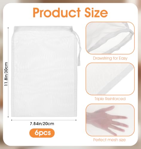 6 Pack Strainer Bags for Juicing, Juicer Bags for Cast Iron Juicer | 30×20cm Reusable, White Nylon Straining Bags, Reusable, Durable, Perfect for Nut Milk, Fruit Juice, Coffee