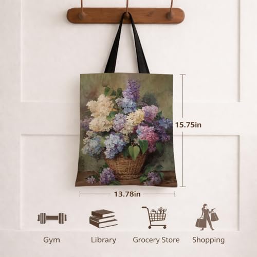 Vintage Floral Canvas Tote Bag, Aesthetic Botanical Reusable Grocery Bags for Women, Elegant Floral Lover Gift Tote - color: Color30