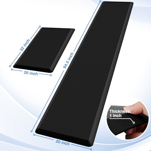 StepRite 1-Inch Kitchen Mats for Floor, 2-Piece Anti-Fatigue Rugs, Black | 20" x 32" + 20" x 94.5", extra-thick cushioning, water-resistant, easy to clean, non-slip, for kitchens and standing desks - color: Black, size: 20" x 32"+20" x 94.5"- 1 inch