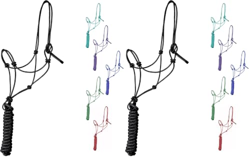 Majestic Ally 1/4" Rope 4 Knot Stiff Polyester Training Halter with 10’ Matching Lead Rope for Horses – Full (Black, Full) (Pack of 2) - color: Black, size: Full (Pack of 2)