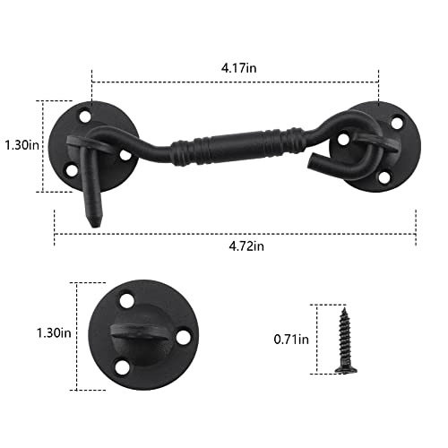 4 Inch Hook and Eye Latch, Barn Door and Gate Latch, Black, 2 Pack | Simple Hook Closure Adds Privacy to Sliding Doors, Cabinets, Windows and Bedrooms, Steel Hardware Includes Mounting Screws - size: 2 Pack