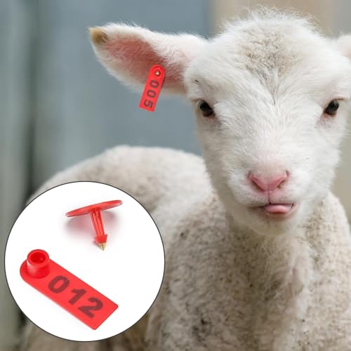 50pcs Farm Animal Ear Tags Numbered 001-050 Livestock Identification for Cattle Cows Hogs Pigs Sheep Goats (50, Small-Red) - color: Small-red