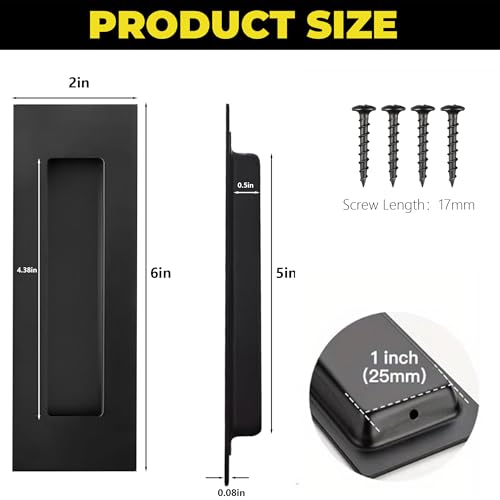 bealy Pocket Door Hardware Set, 2 Recessed Flush Finger Pulls,6Inch Handles Hardware Latch, for Closet,Sliding,Barn Door,Made of 304 Stainless Steel - color: Black, size: 1 Set（2 Recessed Pull Handle）