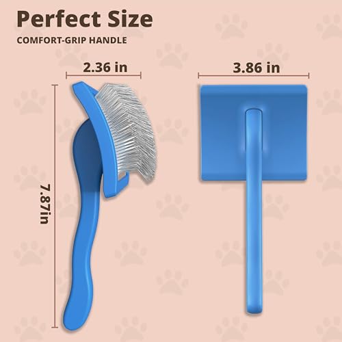 Slicker Brush for Dogs, Large Doodle Brush with Wooden Handle for Goldendoodle, Labradoodle & Poodles, Extra Long Pins for Dematting, Removing Mats & Thick Curly Coats(Blue,Large) - color: Blue