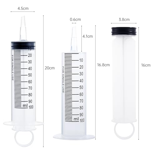 8 Pack 100ml Plastic Syringe for Scientific Labs, Dispensing, Measuring, Watering, Refilling, Multiple Uses - size: 100ml-8Pack