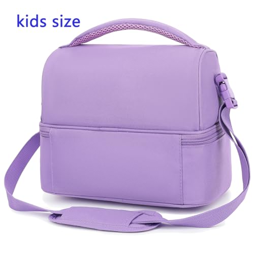 FlowFly Double Decker Cooler Insulated Lunch Bag Large Tote for Boys, Girls, Men, Women, with Adjustable Strap,Purple - color: Purple
