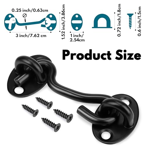 Rainspire (2 Pack) 3 Inch Privacy Hook and Eye Latch for Barn Door, Stainless Steel Gate Latch Barn Door Lock Cabin Hooks for Gate Shutters Window Slide Barn Shed Cabinet Bathroom, Black - color: Black, size: 3 Inch
