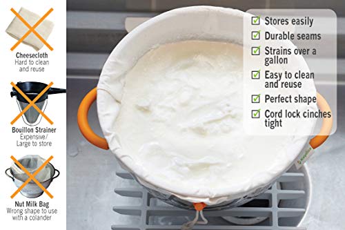 Greek Yogurt Strainer Pouch, Organic Cotton (16"X9") / Reusable Cheesecloth Alternative