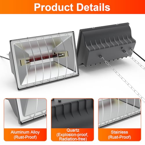 2 PACKS Chicken Coop Heater, Aluminum Brooder Heater Lamp for 30 Chicks or Duckling, 4*250 Watts Heating Plate Lamp Tube with 2 Adjustable Temperature & 8 feet Iron Chain for Amphibians Livestock, Pet - color: Grey-2Pack