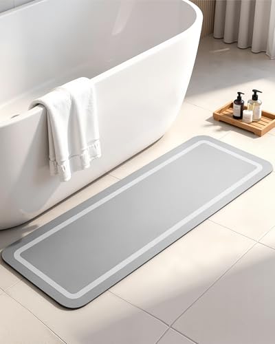 Soft Diatomaceous Earth Bath Mat, Super Absorbent Bath Mat, Quick Dry Large Bathroom Mats, Gray Bathroom Rugs Non Slip Washable, Stone Bath Mats Substitute, Bath Room Runner Decor, 15.74" x 47.2" - size: 1'4" x 3'11" (Rectangular)