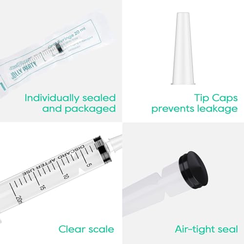 100Pack 20mL Syringes, Plastic Syringes with Catheter Tip & Cap | Individually Sealed Feeding Syringe For Dogs, Measuring Syringe For Liquid, Scientific Labs, Refilling, Dispensing