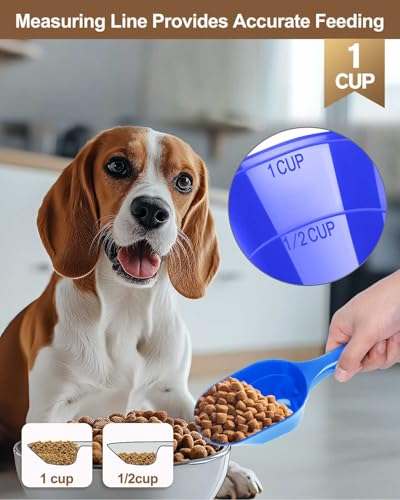 2 Pack Dog Food Scoop, 1 Cup Pet Food Scoop With Measuring Lines (Blue) | Clear Markings for Precise Measuring 1/2 and 1 Cup Lines,Dishwasher Safe,Plastic,Portable and Sturdy - color: blue