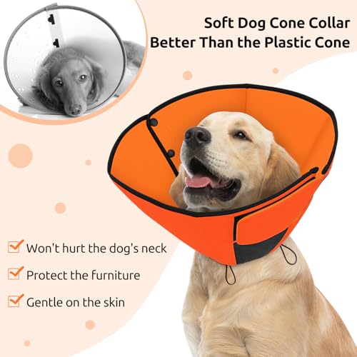 Soft Cone for Dogs After Surgery, Dog Cones for Large Dogs | Soft Fabric Dog Cone to Stop Licking, Elizabethan Collar for Pets, Alternative Recovery Collar for Wound Healing, Orange L - color: Orange, size: L