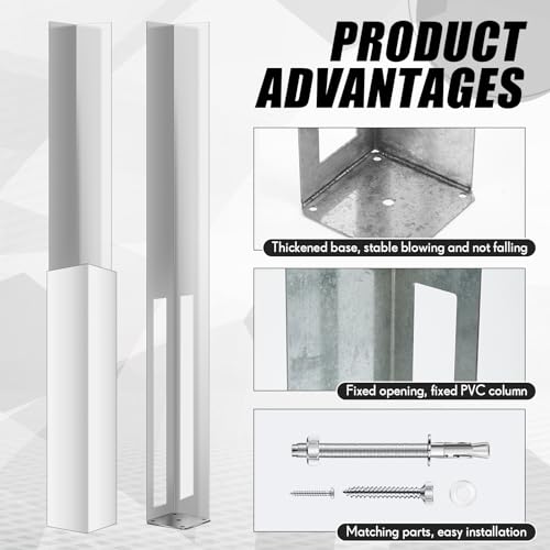 2 Sets 5" X 5" X 36" Vinyl Fence Concrete Post for Newel Posts Mount Tower | Heavy Duty Fence Post, with Mounting Kit, Galvanized Steel, 300 lbs Load Capacity - size: 5" X 5" X 36"