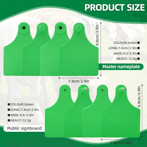 TPU Large Size Split Type Blank Large Cattle Ear Tags,50PCS Upgrade to Prevent Tampering Livestock Ear Tags, for Cattle,Sheep Goat, Pig, 3.9x2.9in (Green) - color: Green