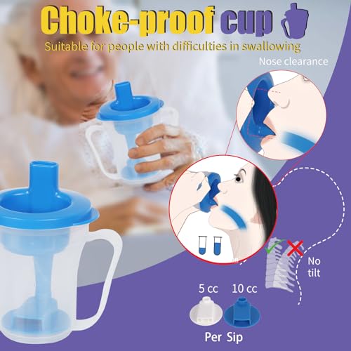 Dysphagia Regulating Drinking Cup for Swallowing and Disorders People,Dispenses 5cc or 10cc of Liquid Each Time,No Thickener is Used.Helps to Prevent Choking（Blue-Pack of 2） - color: Blue-Pack of 2