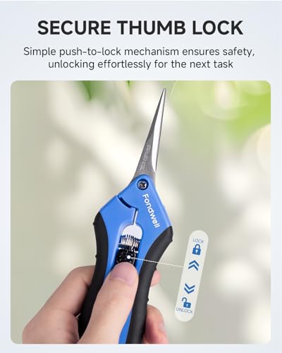 Fondwell 6.5" Gardening Scissors Trimming Shears: 2 Pack of Trimming Scissors for Buds - Comfortable Hand Pruners with Curved Blades | Plant Pruners Snips, Ultra-Sharp Micro-Tip Curved Blades, Comfortable Use, Safety - Best for Precision Cuts in Tight Spa