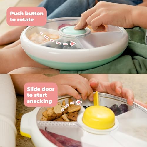 GoBe Kids Large Snack Spinner Slide Bundle with Hand Strap and Sticker Sheet - Reusable Snack Container with 4 Compartment Dispenser and Lid | BPA/PVC Free | Dishwasher Safe | No Spill - Mint Green - color: Mint Green, size: Large - Slide