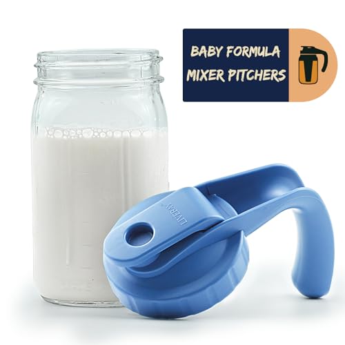 Breast Milk Pitcher, 32oz Glass Pitcher with Flip Top Lid & Handle - Leak Proof Mason Jar for Iced Tea, Lemonade & Juice, Dishwasher Safe, Blue