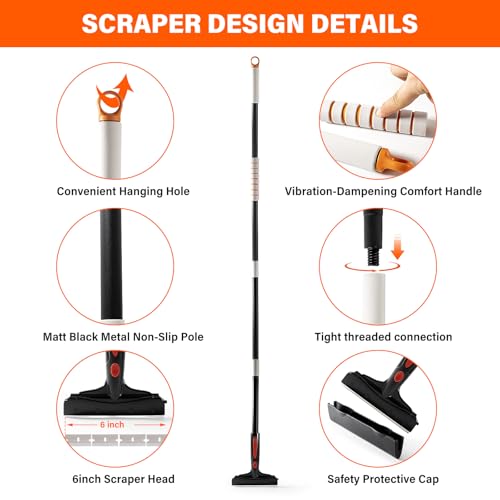 Floor Scraper Heavy Duty 6" Wide Razor Blade Scraper Tool with Adjustable 17‘’-59" （1.4ft- 4.9ft） Long Handle