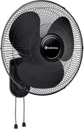 Comfort Zone 16-Inch Oscillating Wall Mount Fan – Quiet 3-Speed Indoor Fan with 60° Adjustable Tilt, Pull-Chain Control & Durable Metal Grille – Space-Saving Cooling for Home, Office, & Greenhouse
