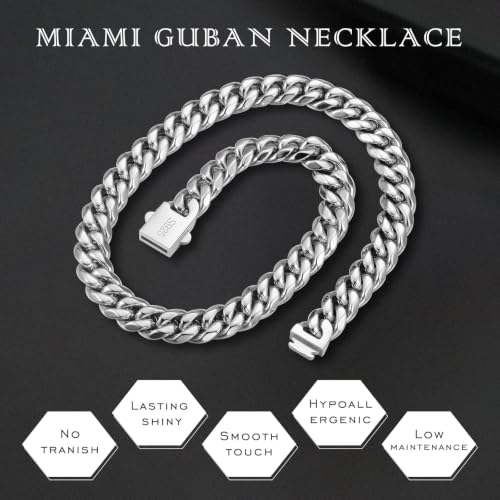 11mm Miami Cuban Link Chain Neckalces for Men Women, 316l Stainless Steel and 925 Sterling Silver Filled, Silver Cuban Mens Necklaces Jewelry Gifts Available In 20/22/24/26/28/30 Inches - style: 12MM-Length 24 Inches (men's average length)