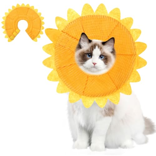 Pet Protective Recovery Collar - Adjustable Sunflower Shape Elizabethan Cat Cone Collar, Cute Soft After Surgery Neck Collar for Small, Medium, Large Cats and Dogs - size: S