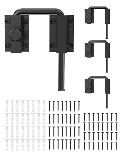 Updated U Patio Sliding Door Loop Lock Latch, Black-4 PCS | 90/180 Degree Aluminum Alloy Home Security Loop Bolt Lock for Barn Door,Window, Fence, Shed and Gate Latch - Rotary Locking - color: Black-4 PCS