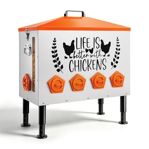 Tgeyd 95LB Large Chicken Feeder for Backyard Flocks, 10-Port and Galvanized | Galvanized steel, anti-roost roof, feed window, adjustable legs. For 10-20 chickens, ducks, geese. Low-maintenance backyard. - size: 95LB