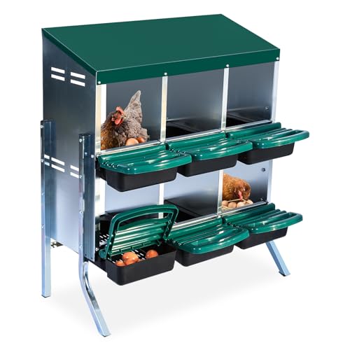 Chicken Nesting Box, 6 Hole 2 Layer Hen Nest Boxes with Legs, Roll Away Eggs Laying Boxes,Cleanable Pull Out Hen Roosting Boxes - size: Green- 6 compartment with legs