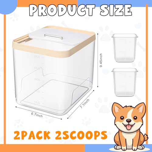 Teenyyou 2 Pack Airtight Dog Food Storage Container, Up to 10 Lbs, Pet Cat Food Container Clear Storage Bin with Measuring and 2 Scoops for Dog Cat Bird and Other Pet
