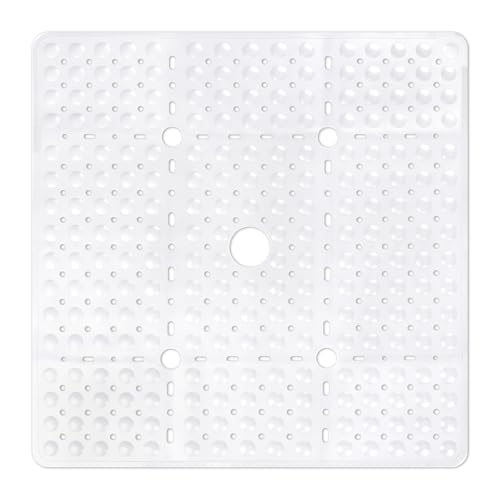 ZOESOE Square Shower Mat Non Slip: 27 x 27 Inches Large Shower Mats for Inside Shower, Soft TPE Shower Floor Mat with Suction Cups and Drain Holes, Machine Washable - color: White