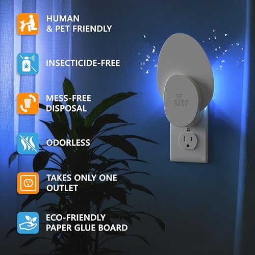 Indoor Electric Fly Trap (2-Pack) – Plug-in Insect Catcher with 4 Glue Cards for Fruit Flies, Gnats, Moths & Mosquitoes – Safe Pest Control for Home Use