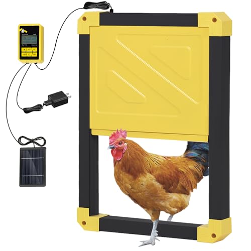 GUTINNEEN Automatic Chicken Coop Door Solar Powered Auto Chicken Door Opener for Chicken House Duck Run (Black) - color: Black & Yellow Door
