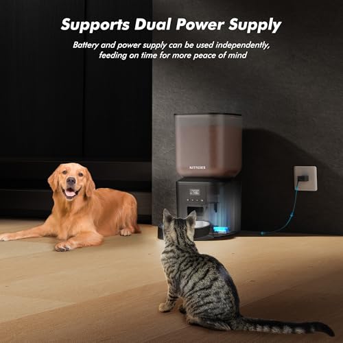 Automatic Dog Feeder - 8L/34 Cups Large Capacity Automatic Cat Food Dispenser with LCD Screen, Large Food Tray, Battery Operated, Timed Cat Feeder, Up to 50 Portions 6 Meals Per Day, Keeps Fresh - color: Matte Black