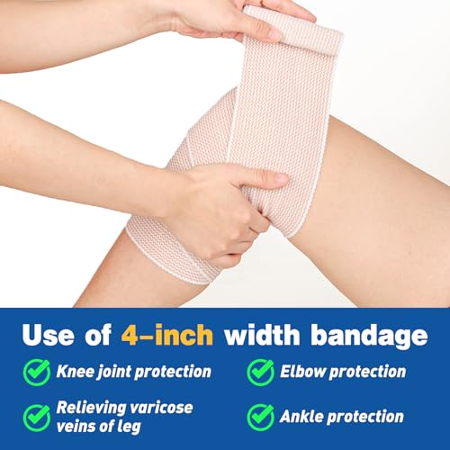 AZEN Premium 8 Pack Elastic Bandage Wrap (4x3", 4x4"), Compression Wrap Bandage for Legs, Ankle, Knee, Tummy, Body, Latex-Free, Lymphedema Wraps for Legs - color: Mix 8p (3in & 4in)
