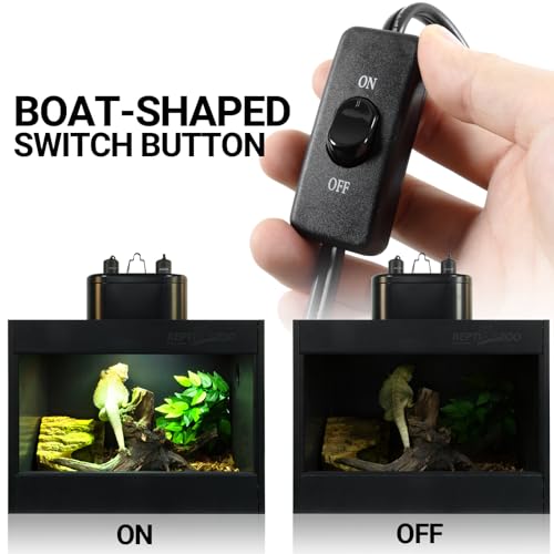 REPTI ZOO Dual Reptile Light Fixture with Dimming, Deep Dome Reptile Heat Lamp Fixture, UVB Light Dual Fixture Lamp Cap for Reptile Terrarium Tank