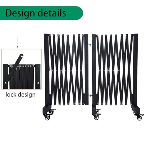 23FT Industrial Expandable Barricade Folding Security Gate with Wheels,Retractable Driveway Gate with Aluminum Fence Black - color: Black, size: 23 feet