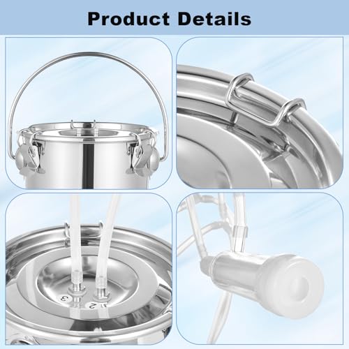 3L Upgrade Milking Machine for Goats Cows,Continuously Adjustable Suction Pulsation Vacuum Electric Milker,Portable Suction Machine W/Stainless Bucket Milk Tube Brush, Sponge Brush,Udder Protection