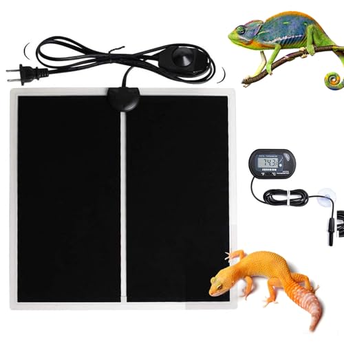 MQ Reptile Terrarium Heat Pad with LCD Digital Aquarium Thermometer, 5.5 x 6in Power Adjustment Under Tank Heater Mat for Pets, Small Animals, Seedling, 5W - size: 5W, 5.5*6 in