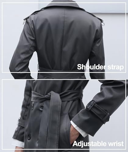 Pantete Men's Double Breasted Trench Coat Oversized Casual Windbreaker Lapel Long Jacket Overcoat - color: Dark Grey, size: Medium