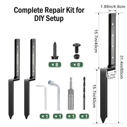 Fence Post Repair Kit, 2 Pack Heavy Duty Fence Post Anchor Stabilizer for Repairing Broken Leaning Tilted Damaged Wood - size: 2 PCS