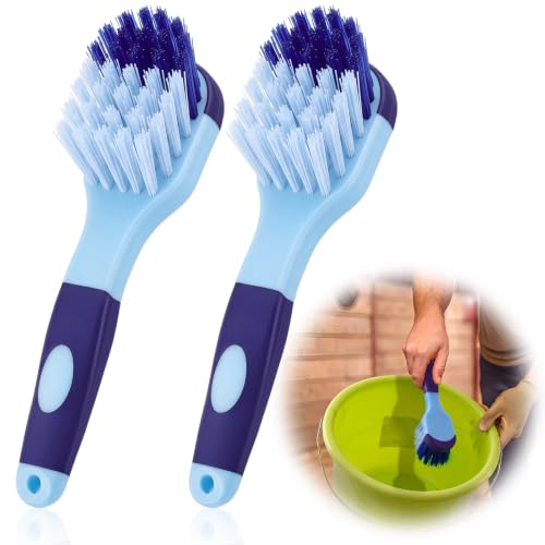2 Pack 10" Horse Bucket Brush, Horse Bucket and Trough Scrub Brush, Water Buckets Brushes for Livestock Farm Equine Water Buckets Feed Trough Non Slip Grip Durable Synthetic Fiber (Blue) - color: Blue