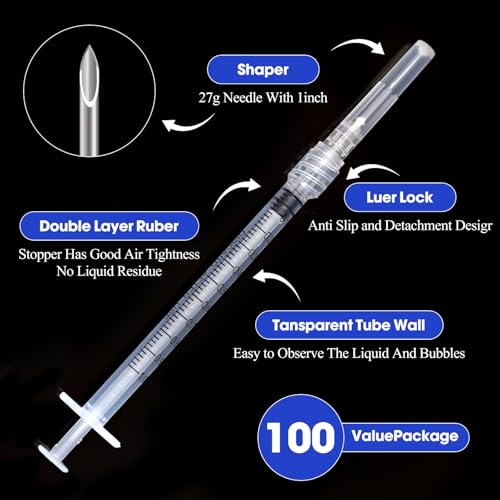 100 Pack 1ml with 27Ga 1/2 Inch Lab Luer Lock | Individually Wrapped - style: 1ML-27ga
