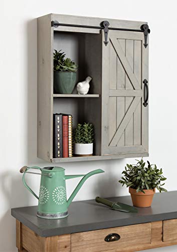 Kate and Laurel Cates Decorative Wood Wall Storage Cabinet with Sliding Barn Door, Rustic Gray - color: Grey