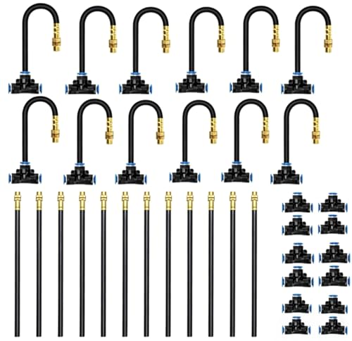 Bluepro Drip Irrigation System 1/4", 2026-Upgrade Garden Sprinkler Kit with 12PCS 360° Adjustable Copper Nozzles, Automatic Misting Watering System for Raised Beds, Greenhouse, Lawn, Patio, Yard - size: 7.8inch