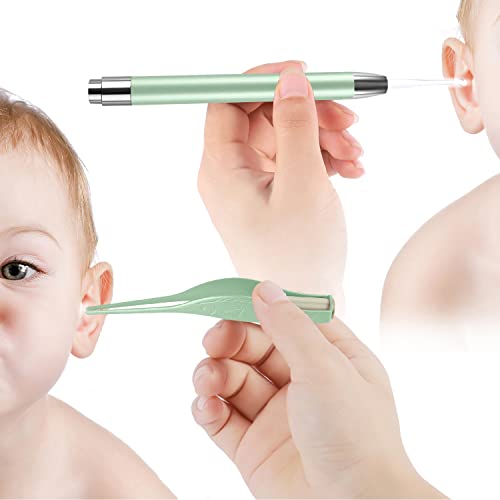 4 Pack Ear Wax Removal Tool Kit with Light, Ear Pick Ear Cleaning Tools Set for Kids and Adults, Ear Picks Digger & Tweezers & Spiral Spring Ear Spoon with Storage Box (Green) - color: Green