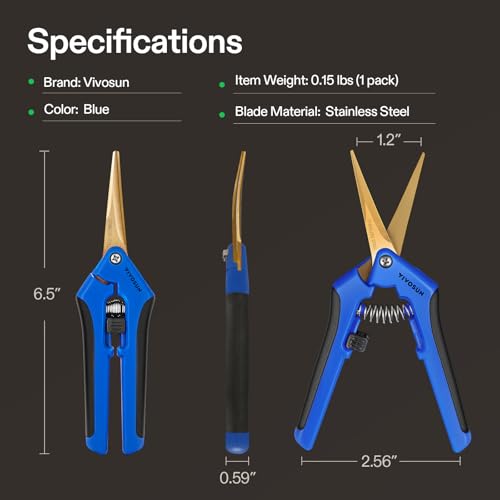 VIVOSUN 6.5 Inch Garden Scissors, Blue Pruning Shears for Plants, 2-Pack | Curved Precision Stainless Steel Blades, Comfort Ergonomic Grips, Ideal Snip for deadheading, Trimming & Shaping Plants - style: Blue Curved Blade